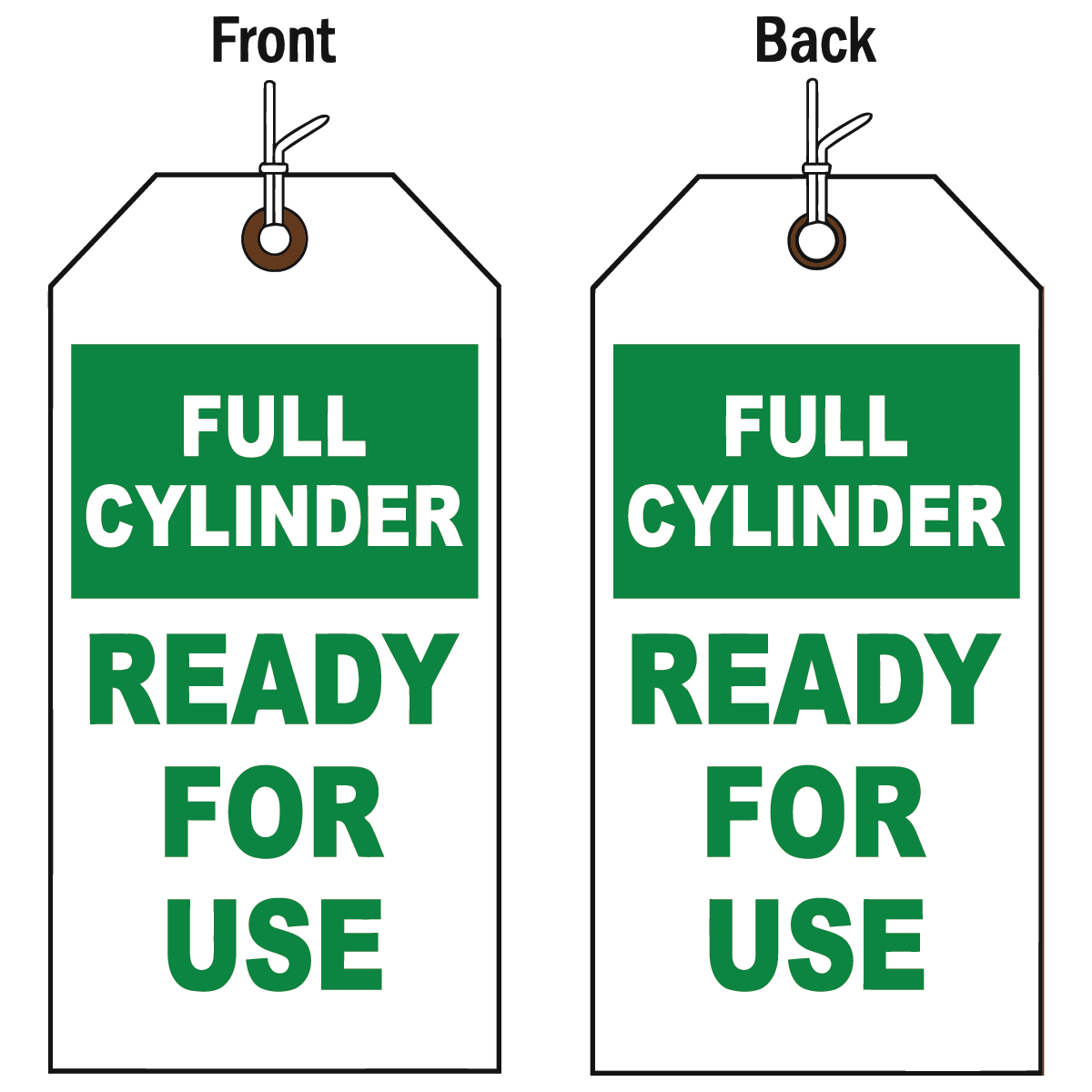Full cylinder ready for use double-sided status tag with string