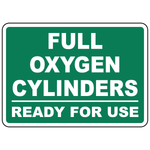 Full oxygen cylinders ready for use sign for compressed gas storage