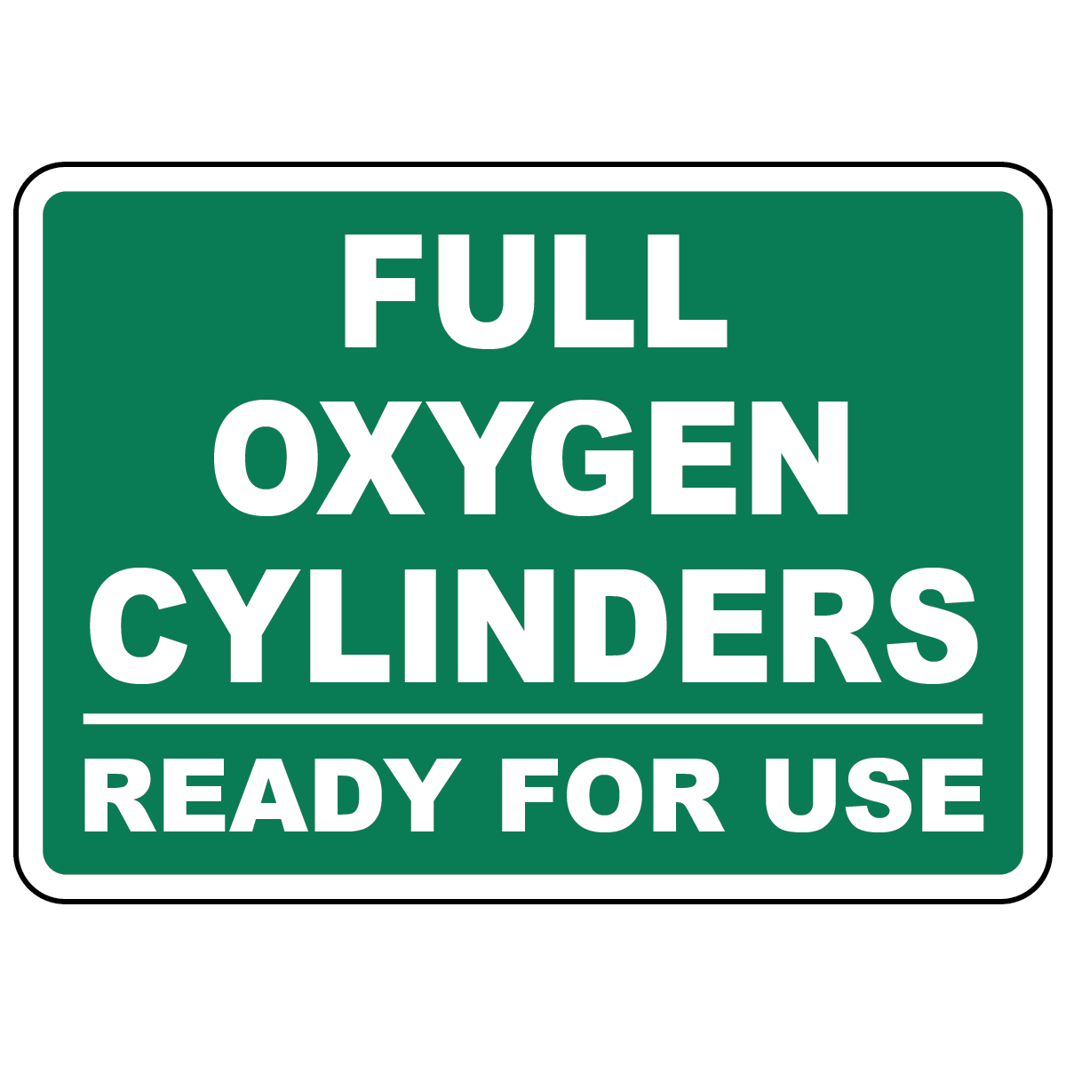 Full oxygen cylinders ready for use sign for compressed gas storage