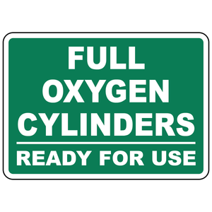 Full oxygen cylinders ready for use sign for compressed gas storage