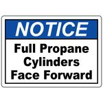 Notice full propane cylinders face forward safety sign for storage areas