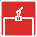 NFPA 170 gas shutoff valve sign with standardized symbol for emergency gas valve identification