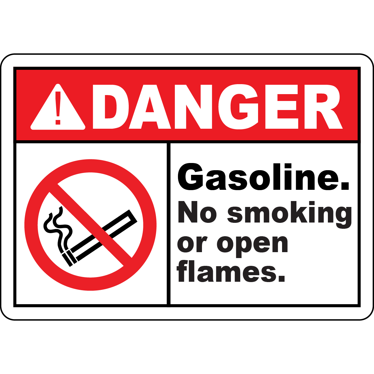 Danger gasoline no smoking or open flames sign
