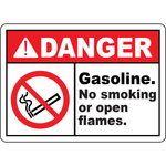Danger gasoline no smoking or open flames sign