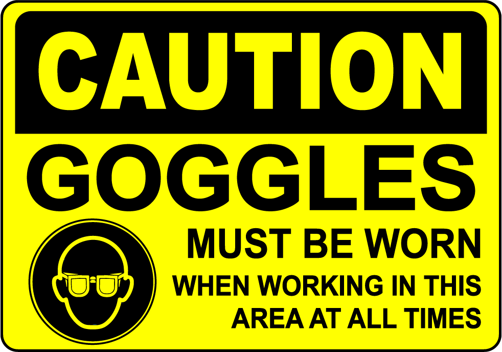 Goggles must be worn eye protection safety label sign
