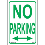 Green aluminum No Parking sign double arrows