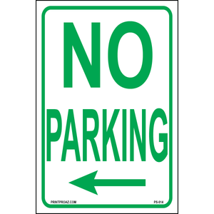 Green aluminum No Parking restriction sign left