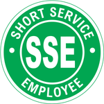 Short service employee vinyl hard hat safety sticker
