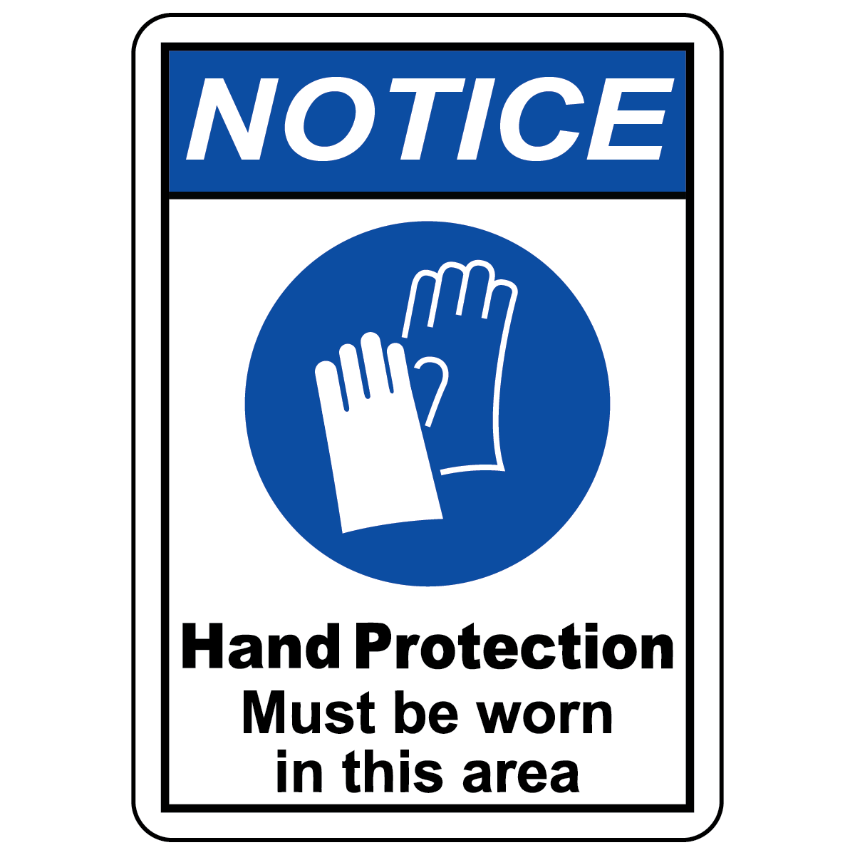 Hand protection must be worn sign with mandatory gloves symbol for workplace PPE compliance