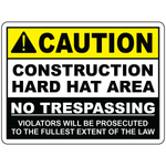 Caution hard hat area no trespassing construction sign