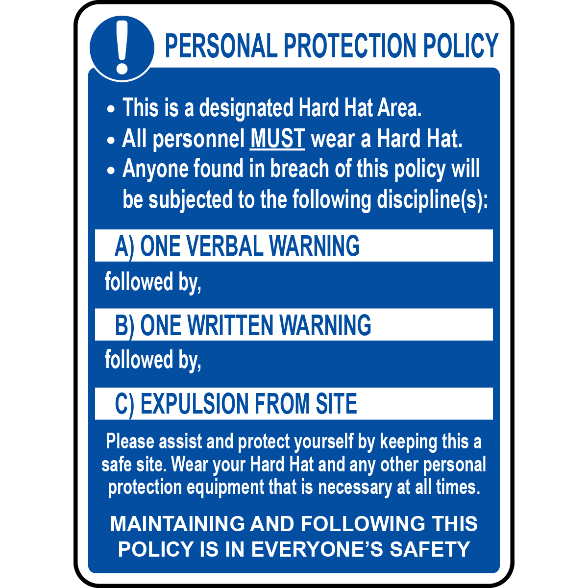 Hard hat area PPE policy enforcement safety sign