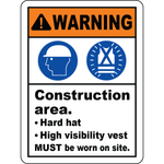 Construction hard hat vest required warning sign
