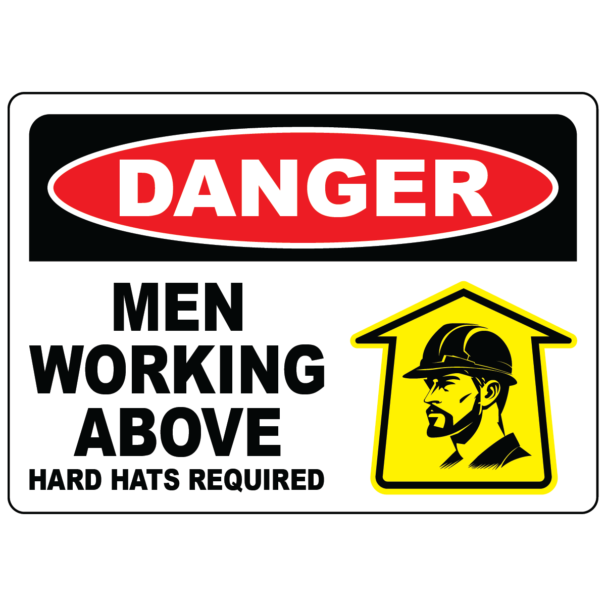 Danger men working above hard hats required safety sign