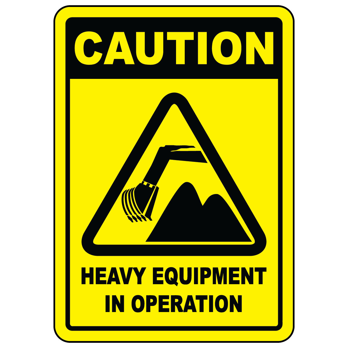 Caution heavy equipment in operation safety label crane symbol