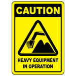 Caution heavy equipment in operation safety label crane symbol