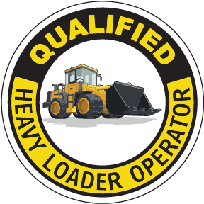 Qualified heavy loader operator vinyl hard hat safety sticker