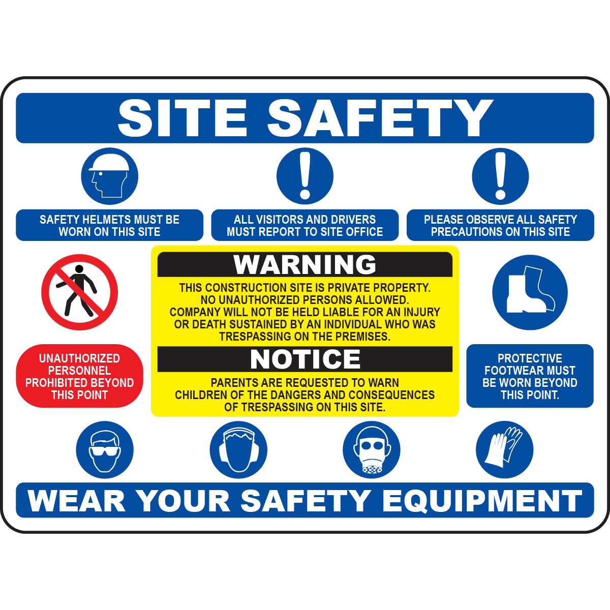 Construction site safety helmet must be worn sign