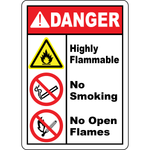 Danger highly flammable no smoking no open flames sign