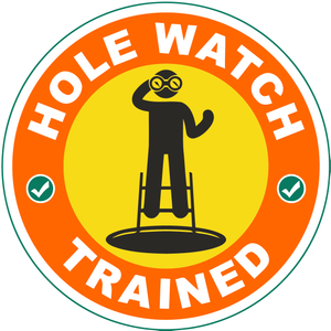 Hole watch trained vinyl hard hat sticker with confined space symbol