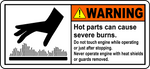 Warning hot parts do not touch label for burn hazard
