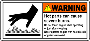 Warning hot parts do not touch label for burn hazard