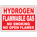 Hydrogen flammable gas no smoking sign warning against open flames in hydrogen gas areas