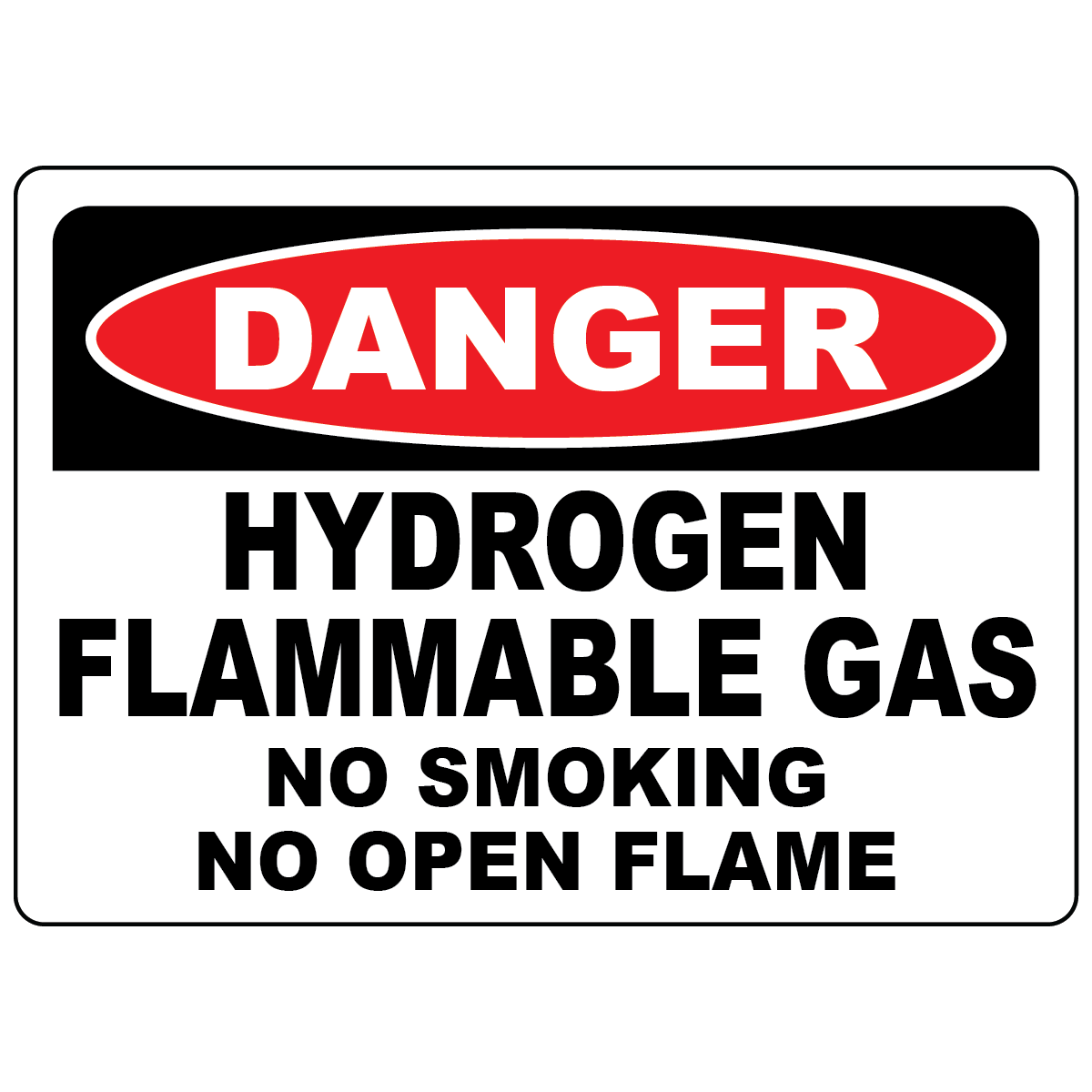 Hydrogen flammable gas safety sign warning against smoking and open flames in gas areas