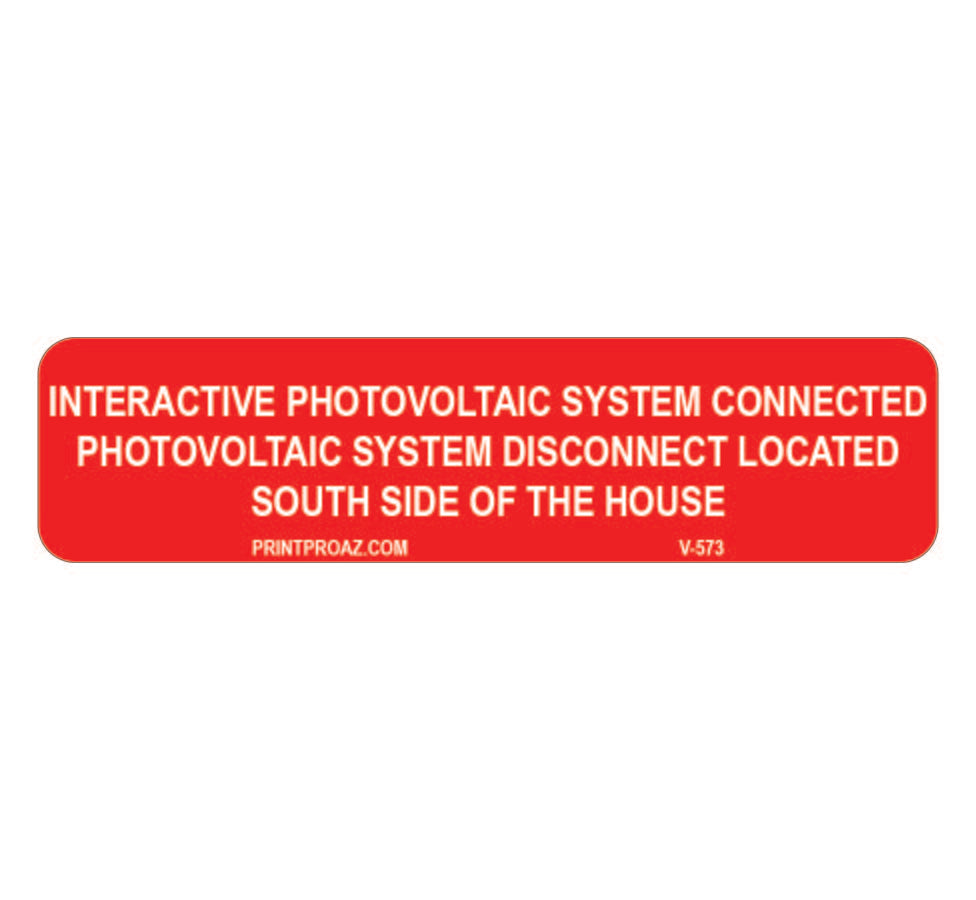 .75x3 Interactive PV System Connected South V-573 Decal Solar Labels