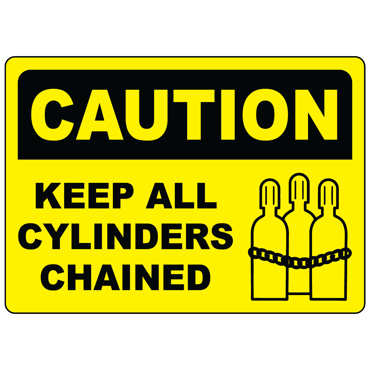 Caution keep all cylinders chained polyester safety label with cylinder symbol
