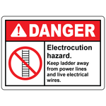 Ladder electrocution hazard sign warning to avoid power lines OSHA