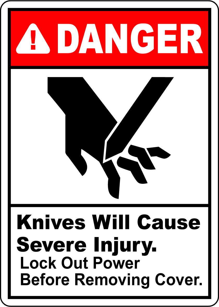 Danger knives severe injury lockout safety sign