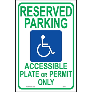 Arizona Accessible Plate or Placard Parking Sign, Aluminum, PS-141