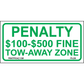 Virginia Penalty Tow Away Zone Sign, Aluminum, PS-206