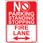No Parking Standing Stopping Fire Lane, Aluminum, PS-046