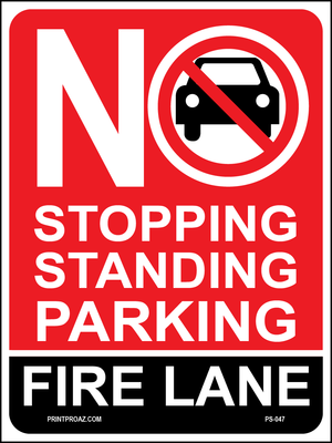No Stopping Standing Parking Fire Lane, Aluminum, PS-047