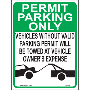 Permit Parking Only, Vehicle Without Valid Parking Permit, Aluminum, PS-079