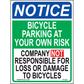 Bicycle Parking at Your Own Risk Sign, Aluminum, PS-424