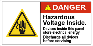 Hazardous Voltage Inside Devices Inside This Panel Store Electrical Energy, Vinyl, PUV-008