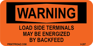 2X4 Warning Load Side Terminals May Be Energized by Backfeed Vinyl V-207 Decal