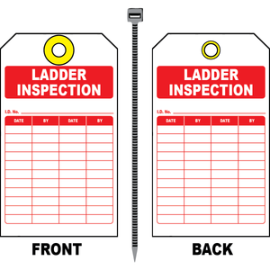 Ladder inspection safety tag with ID number date and inspector fields