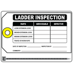 Ladder parts inspection safety tag with inspection checklist fields