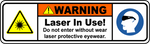 Warning laser in use eyewear required polyester label