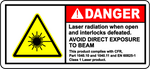Danger laser radiation interlocks defeated safety sign