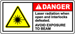 Danger laser radiation interlocks defeated safety sign