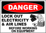 Danger lock out electricity and air lines safety sign