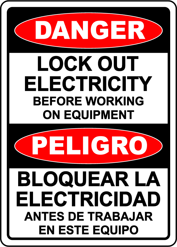 Danger lock out electricity bilingual safety sign