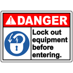 Danger lock out equipment before entering sign