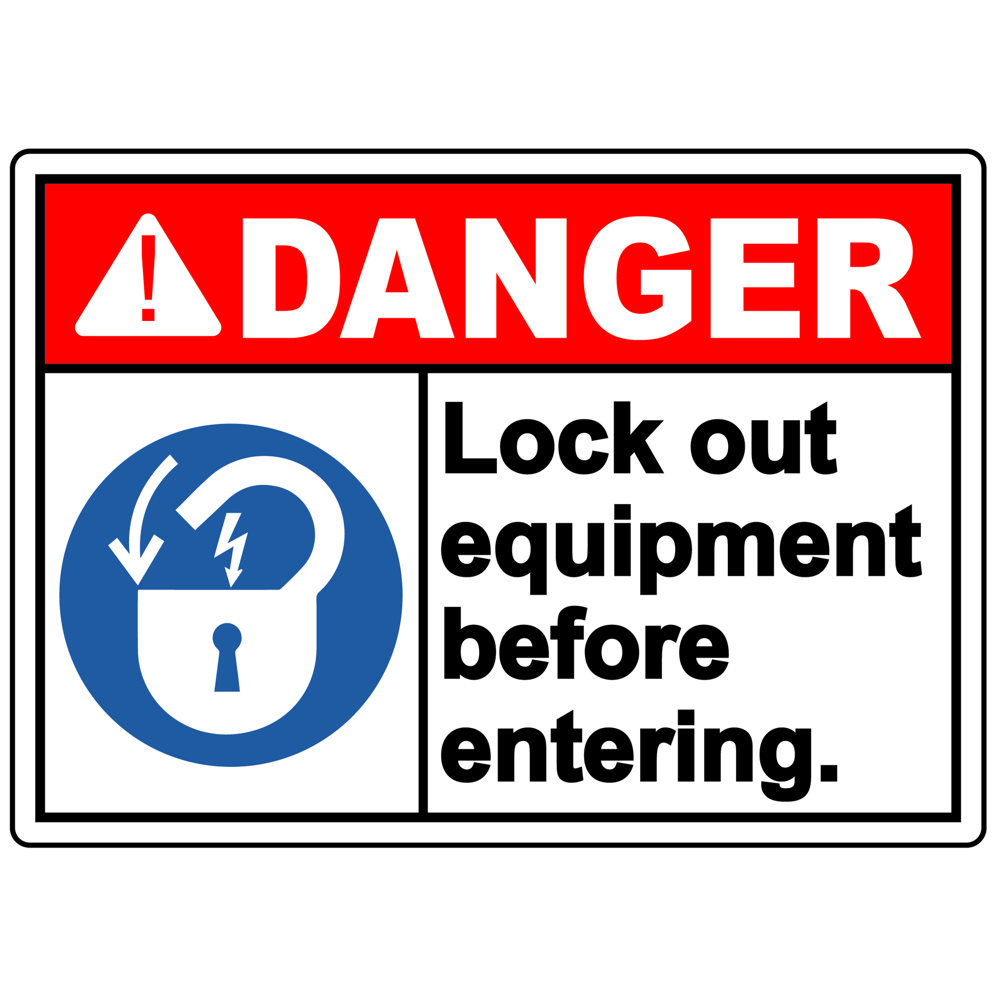 Danger lock out equipment before entering sign