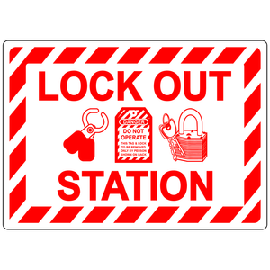 Lock Out Station safety sign for equipment compliance