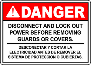 Danger lockout power before removing guards sign